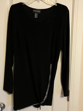 Frank Lyman Design Black Long-Sleeve Top with Rhinestone Trim